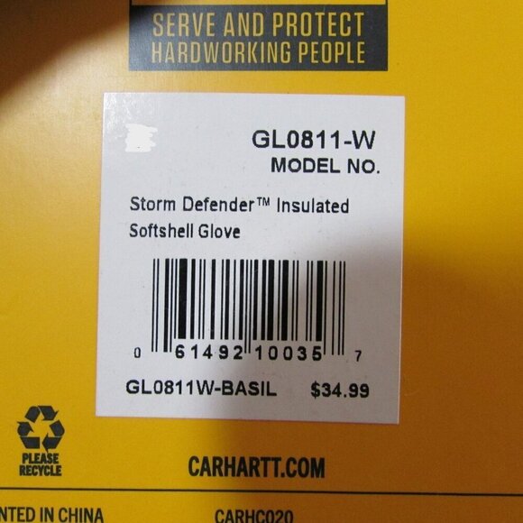 Carhartt Women's SM Storm Defender Insulated Softshell Gloves - Basil - GL0811 - Picture 4 of 4
